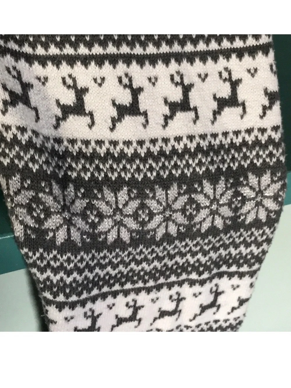 Girls S silver grey white sparkle reindeer snowflake leggings Fair Isle Leggings